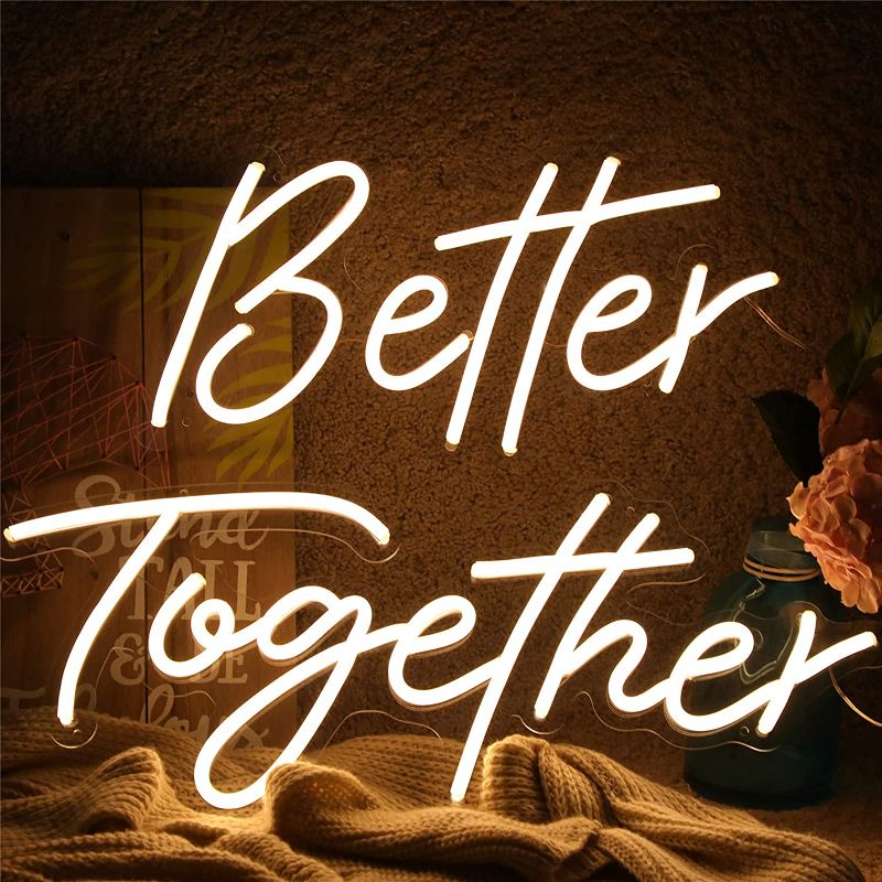 Photo 1 of ATOLS Better Together Large Neon Sign for Wall Decor,with Dimmable Switch,Reusable Neon Light Sign for Engagement Party,Wedding Decoration,Warm White 23.5x10.5 & 17.5x8.5Inch (Power Adapter included)
