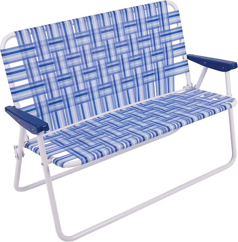 Photo 1 of 16" Extended Height Folding Double Wide Web Lawn Chair Loveseat, Blue/White
