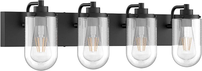 Photo 1 of Ralbay Vintage Black Vanity Light Fixtures 4 Light Edison Metal Black with Seeded Glass Wall Lights Farmhouse Bathroom Vanity Lighting Fxiture