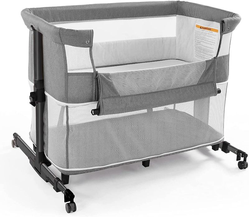 Photo 1 of Baby Bassinet Bedside Sleeper Bedside Crib,3 in 1 Travel Baby Crib with Portable Bag,Gray