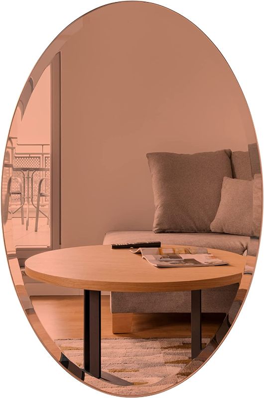 Photo 1 of KOHROS Oval Pink Wall Tinted Mirrors Frameless Beveled Edge Polished Decoration Mirror for Entryways Bedrooms Living Rooms (24" W x 35" H Oval)