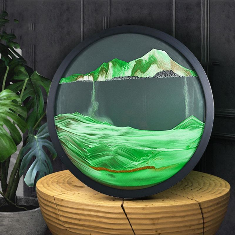 Photo 1 of 17.3'' Moving Sand Art, 3D Sand Painting Wall Art Deep Sea Sandscape Living Room Decoration, 360° Rotate, Glass Crafts Solid Wood Frame, Relaxing Mood Home Office Work Decor(Green-black background)