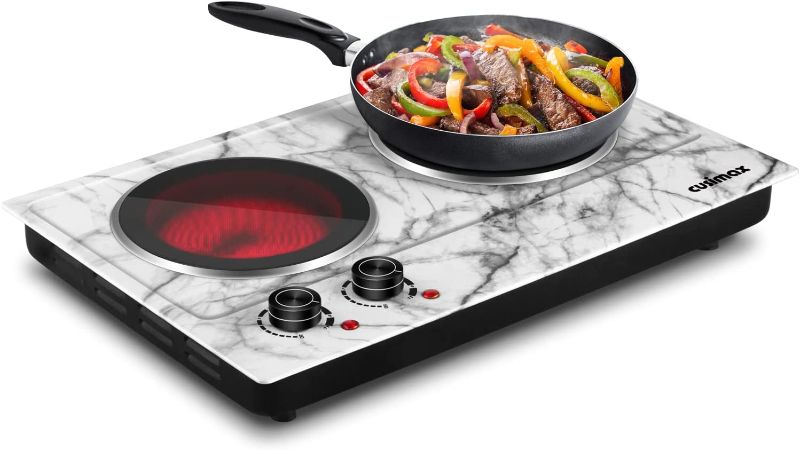 Photo 1 of CUSIMAX Ceramic Electric Hot Plate for Cooking, Portable Infrared Cooktop Countertop Burne, White Marbler