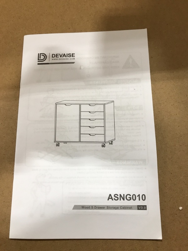 Photo 3 of DEVAISE 5-Drawer Wood Dresser Chest with Door, Mobile Storage Cabinet, Printer Stand for Home Office
