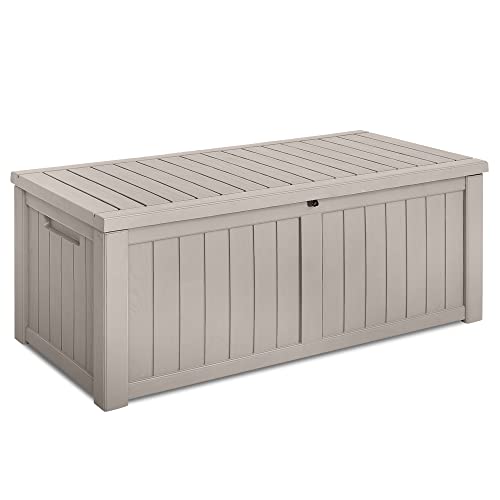 Photo 1 of 120-Gallon Deck Storage Box - Waterproof Outdoor Large Resin Organization Chest for Pool Toys, Garden Tools, Patio Furniture & Sports Equipment, Water
