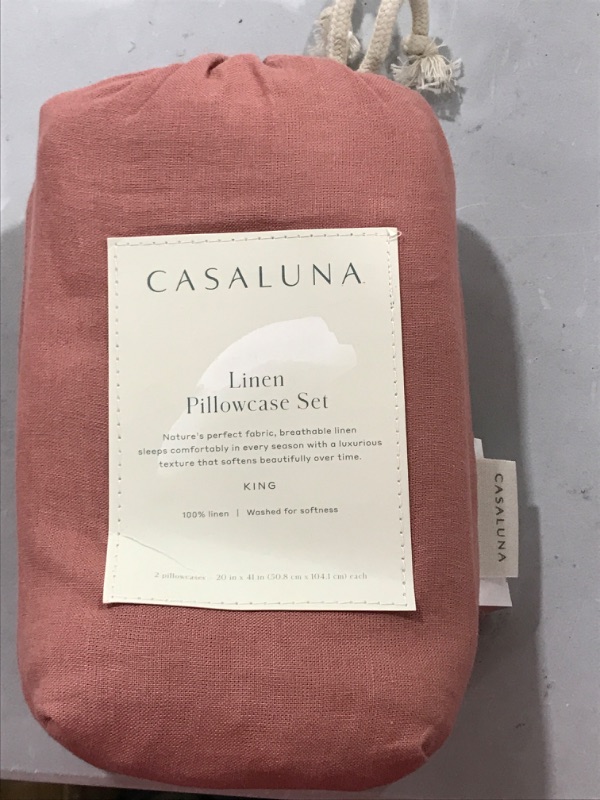 Photo 2 of 100% Washed Linen Solid Pillowcase Set King Rose - Casaluna