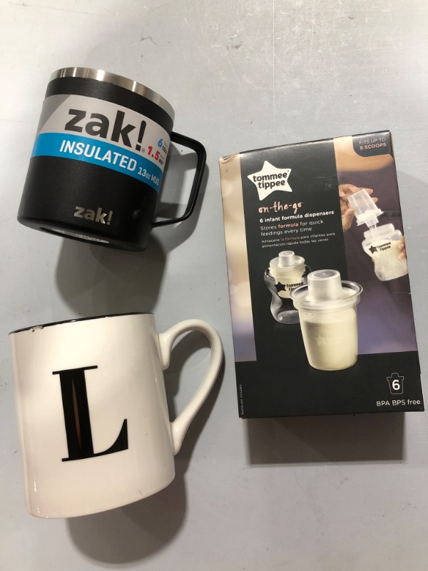 Photo 1 of 16oz Stoneware Monogram Mug White - Threshold™Zak!, Designs 13oz Double Wall Stainless Steel Explorer Mug Tommee Tippee 6pk Formula Dispenser - 8 Scoops

