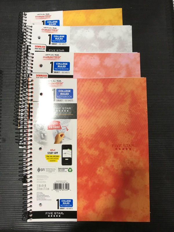 Photo 1 of [4 Packs] Five Star 1 Subject College Ruled Spiral Notebook [Warm Colors]