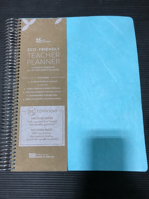 Photo 3 of Undated 12 Month Teacher Lesson Planner Eco-Friendly Coiled 8.5"x11" Turquoise - erin condren

