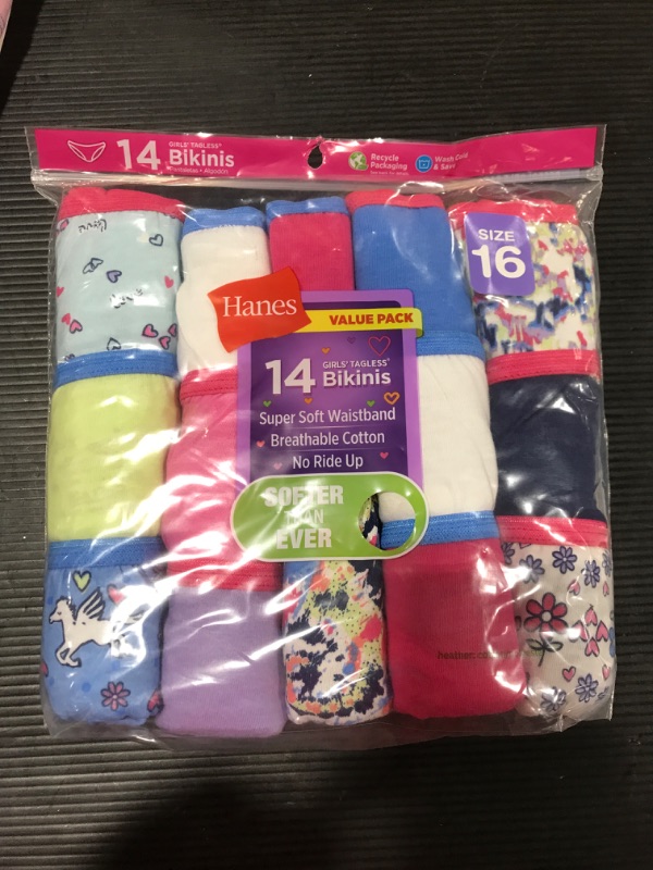 Photo 2 of [Size 16] Hanes Girls' 14pk Bikini - Colors May Vary
