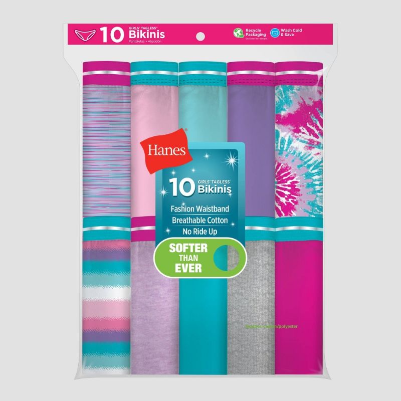 Photo 1 of [Size 10] Hanes Girls' Sparkle Bikinis 10-Pack Assorted 10
