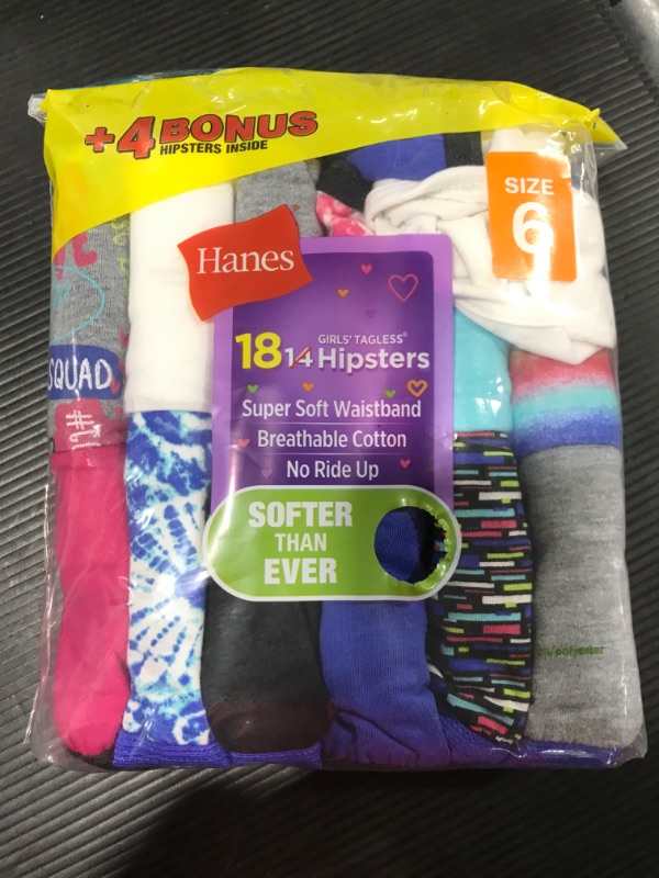 Photo 2 of [Size 6] Hanes Girls' 14pk Solid Cotton Hipsters - Colors May Vary

