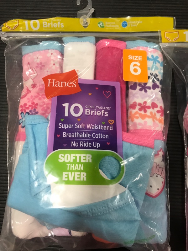 Photo 2 of [Size 6] Hanes Girls' Cotton Briefs 10-Pack