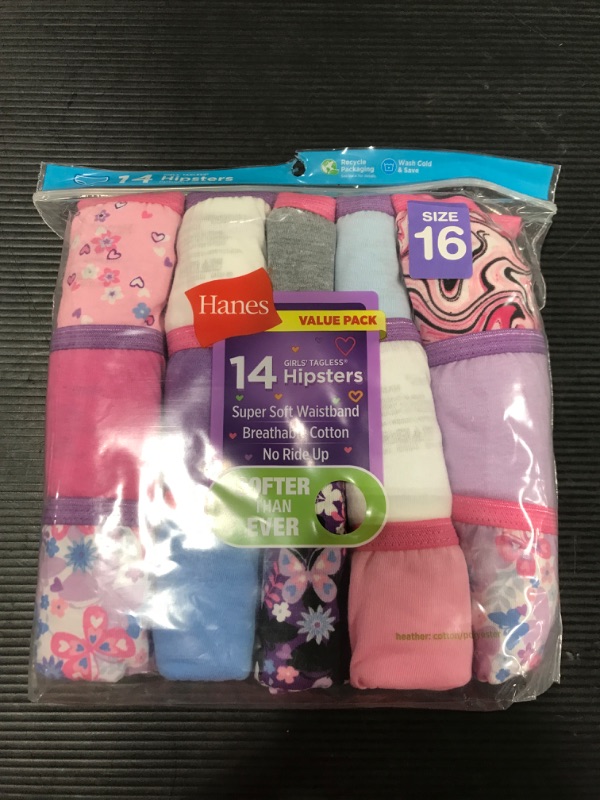 Photo 2 of [Size 16] Hanes Girls' 14pk Solid Cotton Hipsters - Colors May Vary
