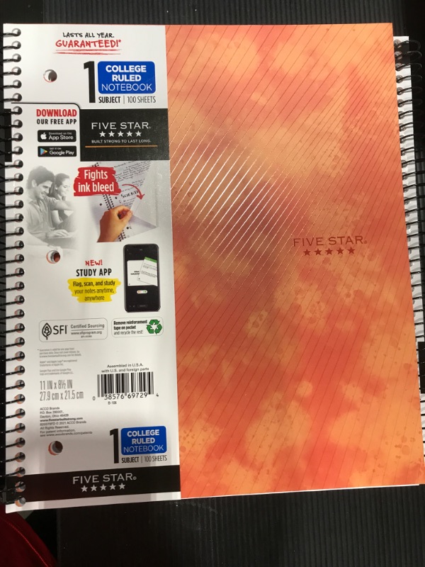 Photo 2 of [5 Pack] Box Of Five Star 1 Subject College Ruled Spiral Notebook- Orange