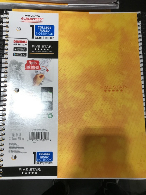 Photo 2 of [5 Pack] Box Of Five Star 1 Subject College Ruled Spiral Notebook- Yellow