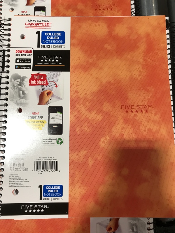 Photo 2 of [5 Pack] Box Of Five Star 1 Subject College Ruled Spiral Notebook- Orange