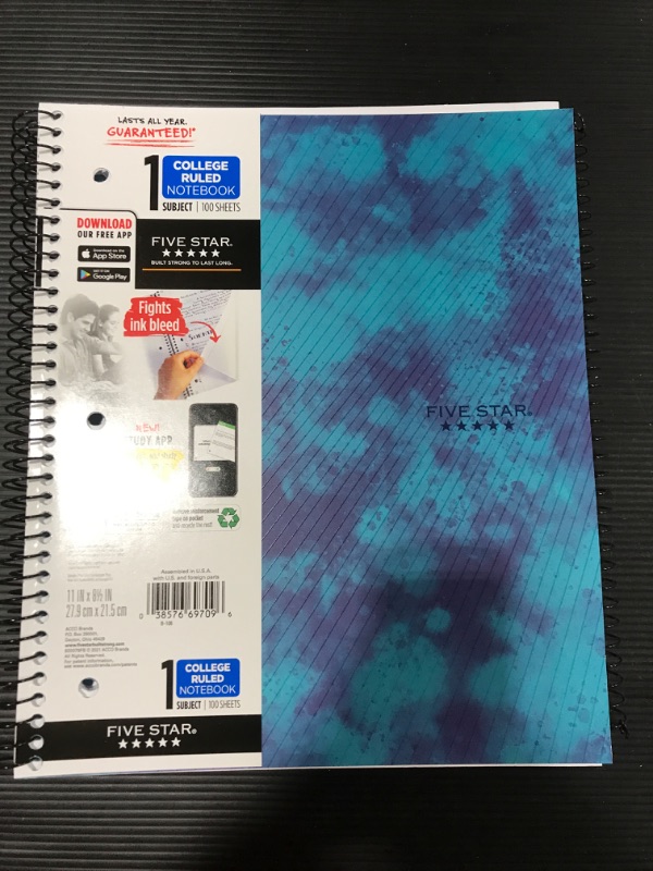 Photo 2 of [5 Pack] Five Star 1 Subject College Ruled Spiral Notebook [Blue]
