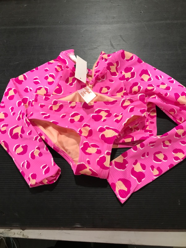 Photo 2 of Girls' Leopard Print Long Sleeve Cropped 2pc Bikini Set - Cat & Jack™ Pink