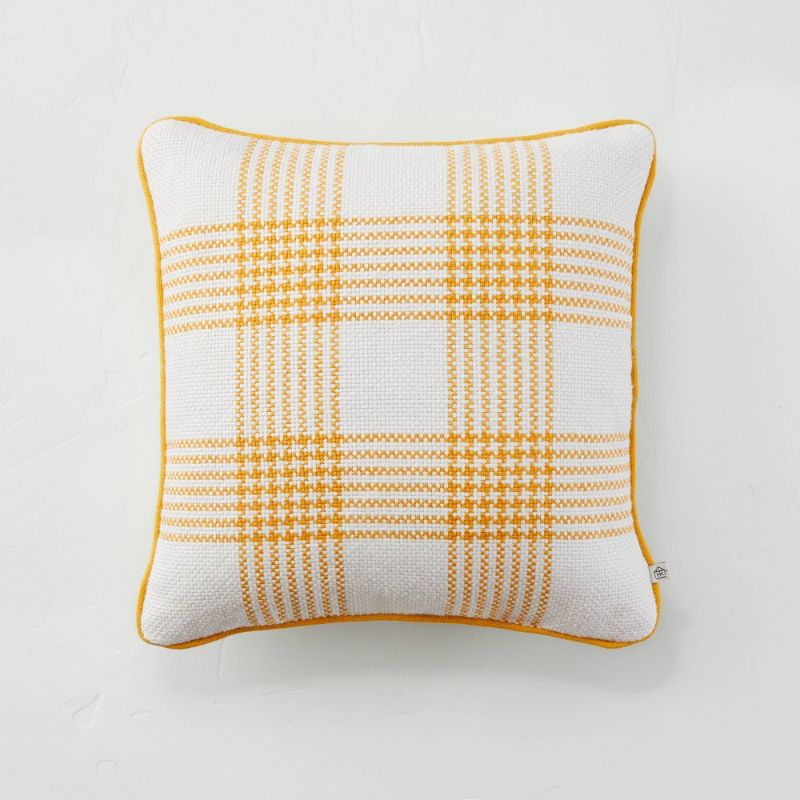 Photo 1 of 18" X 18" Plaid Indoor/Outdoor Square Throw Pillow /Cream - Hearth & Hand™ with Magnolia