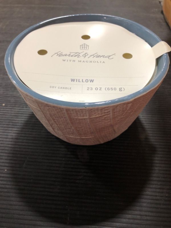 Photo 3 of 23oz Willow 3-Wick Large Textured Ceramic Candle Blue - Hearth & Hand™ with Magnolia - 4 pack case