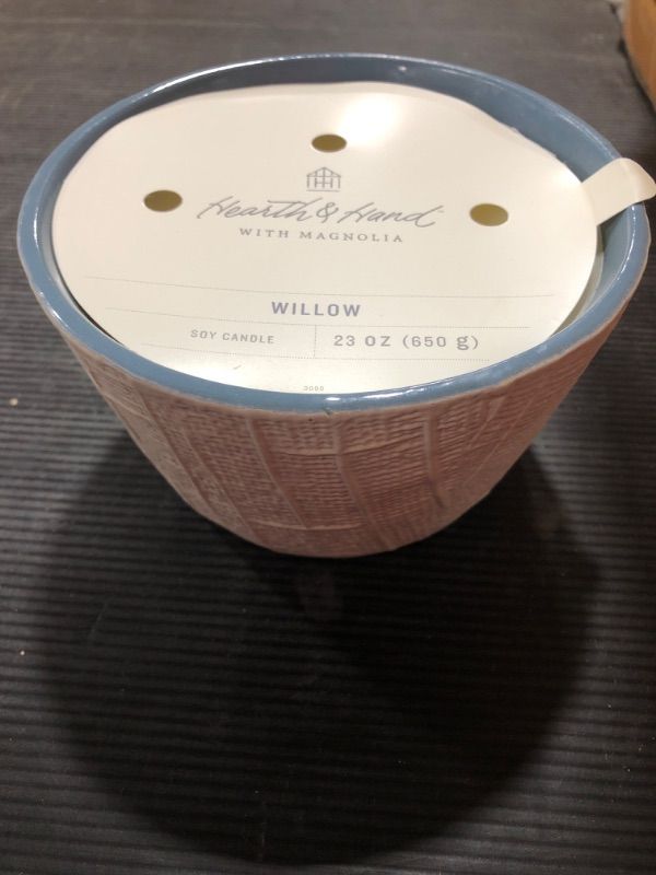 Photo 2 of 23oz Willow 3-Wick Large Textured Ceramic Candle Blue - Hearth & Hand™ with Magnolia - 4 pack case