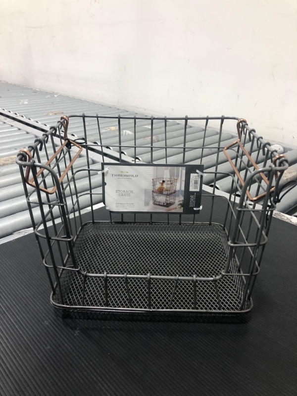 Photo 2 of 1 PACK Wire Stackable Basket with Copper Handle Pewter - Threshold™

