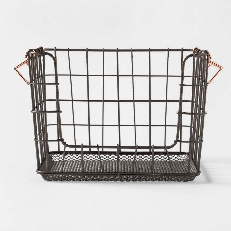 Photo 1 of 1 PACK Wire Stackable Basket with Copper Handle Pewter - Threshold™
