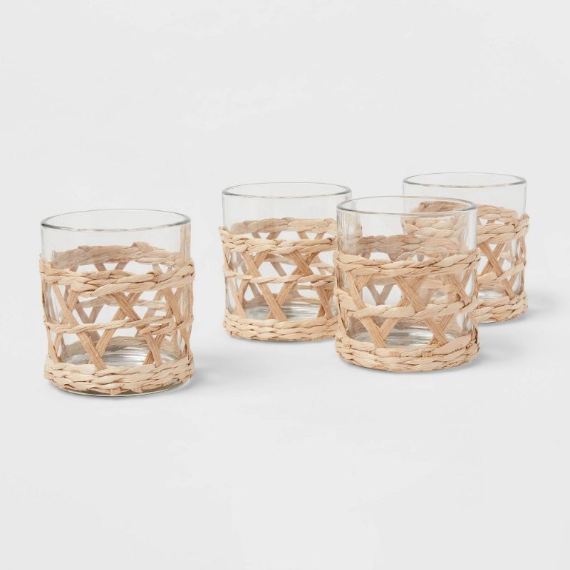 Photo 1 of 9oz 4pk Glass Natural Wrapped Tumblers - Threshold™