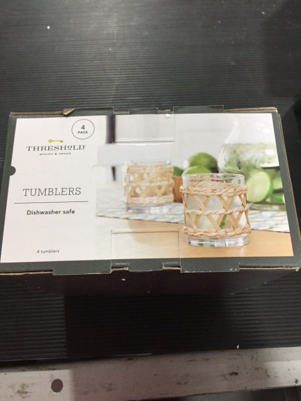 Photo 2 of 9oz 4pk Glass Natural Wrapped Tumblers - Threshold™
