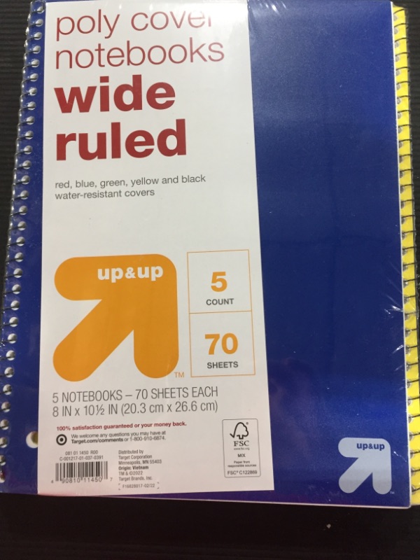 Photo 2 of 5pk 1 Subject Wide Ruled Spiral Notebooks - up  up