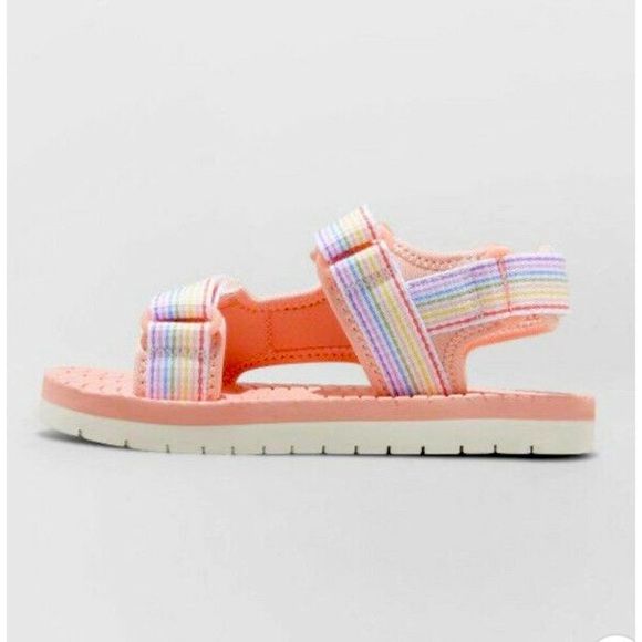 Photo 1 of Girl’s Emery Sandals Youth Size 5 Casual Shoe Pink Stripe Cat & Jack SIZE 4