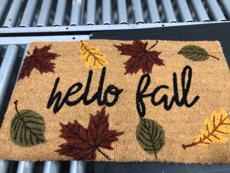 Photo 2 of 1'6"x2'6" 'Hello' Fall Leaves Doormat Natural - Threshold™

