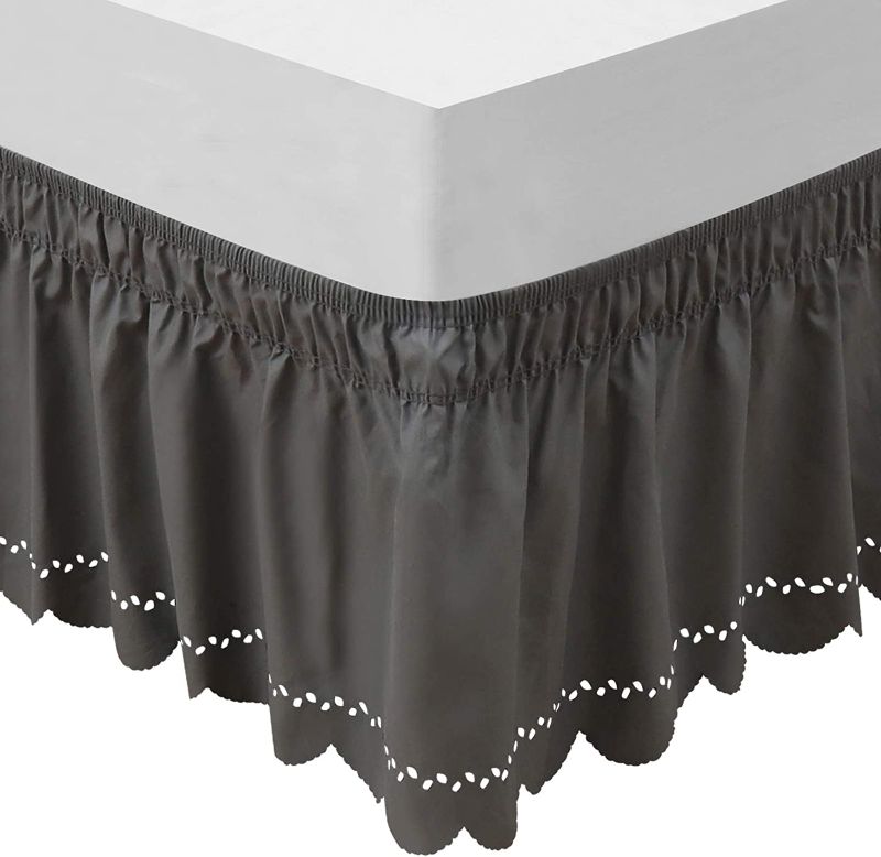 Photo 1 of OBYTEX Bed Skirt Wrap Around - Silky Soft & Wrinkle Free Classic Stylish Look - Easy Fit with 14 Inch Tailored Drop - Shrinkage and Fade Resistant Hotel Quality (Dark Gary, Twin/Full-12'' Drop)