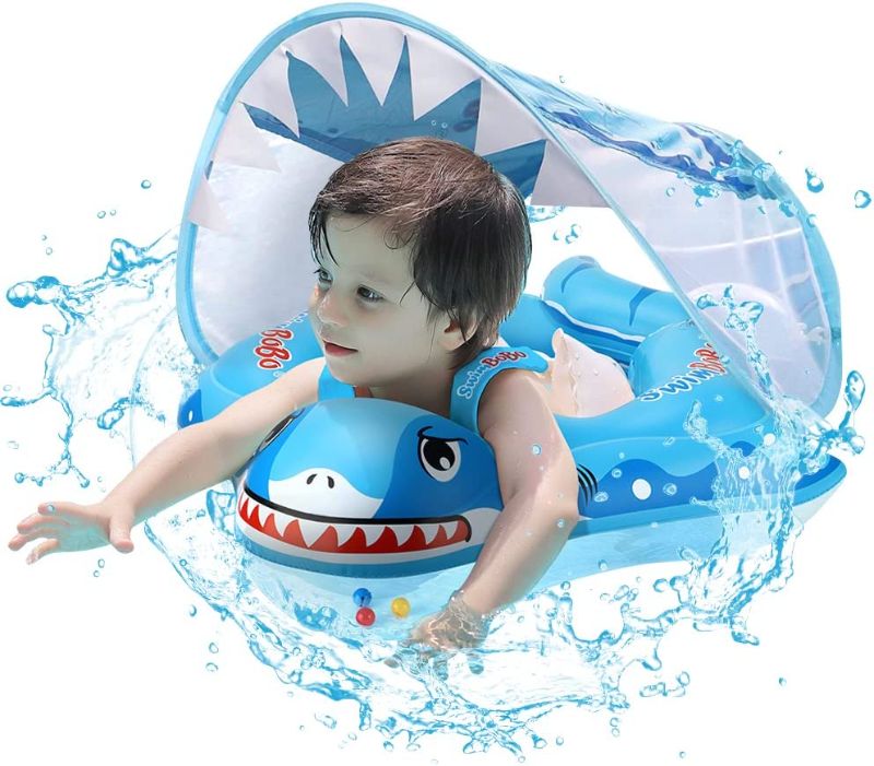 Photo 1 of Baby Swim Float with Canopy, Add Tail Never Flip Over Pool Floats for Babies Age of 6-72 Months with Upf50+ Sun Protection Canopy 