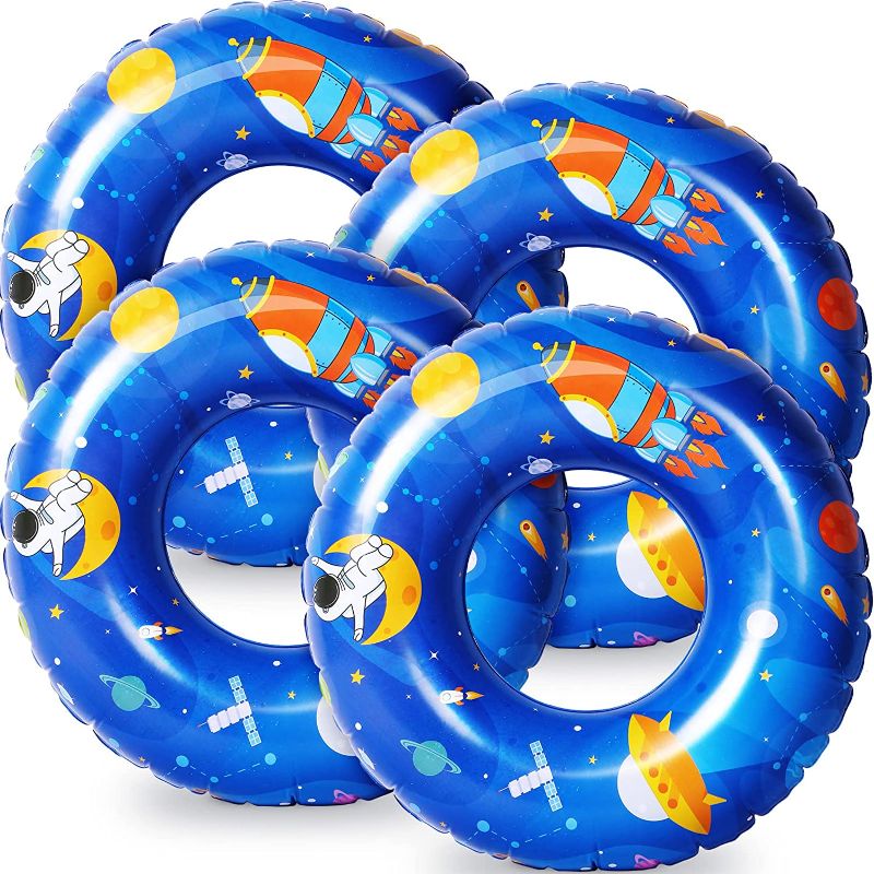 Photo 1 of Floating Swimming Ring 35.4 Inch Inflatable Pool Floats Star Sky Theme Big Swim Tubes Large Inner Pool Floaties Round Beach Floaters for Kids Adults Summer Beach Swimming Parties (4 Pieces) 