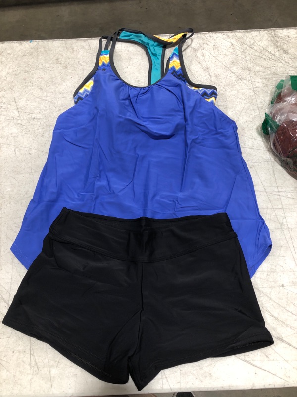 Photo 1 of 2 piece swimsuit blue & black with boy shorts - SM
