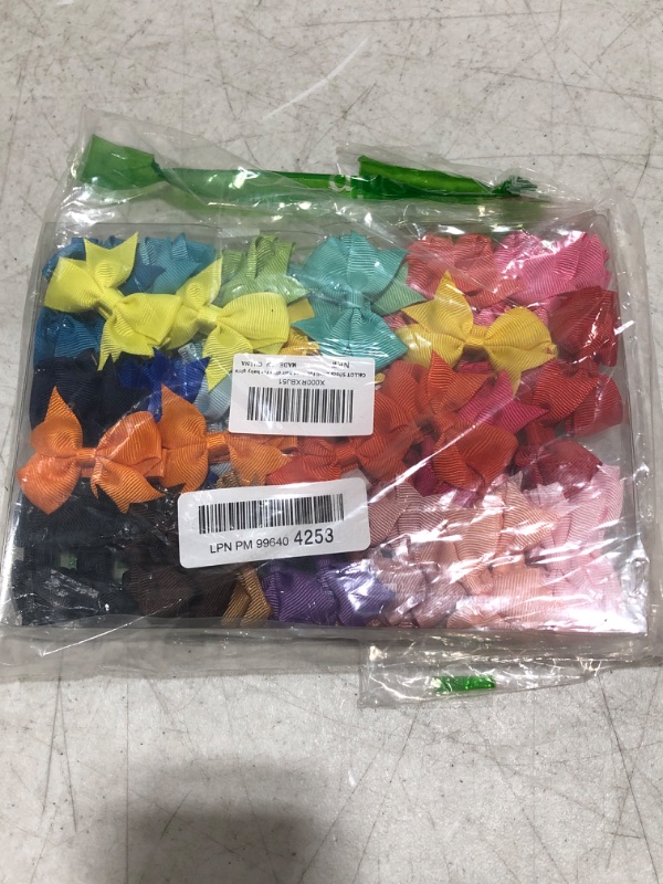 Photo 2 of 50 Pieces 25 Colors in Pairs Baby Girls Fully Lined Hair Pins Tiny 2" Hair Bows Alligator Clips for Little Girls Infants Toddlers