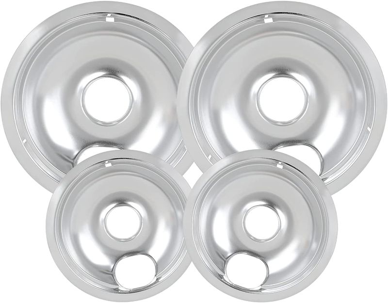 Photo 1 of 4 Pack Chrome Drip Pans, Compatible with Whirpool Kenmore Frigirate Stove Top Drip Bowls. Include 2 Pcs 6'' Range Replacement Drip Pans and 2 Pcs 8 '' Cooktop Drip Pans
