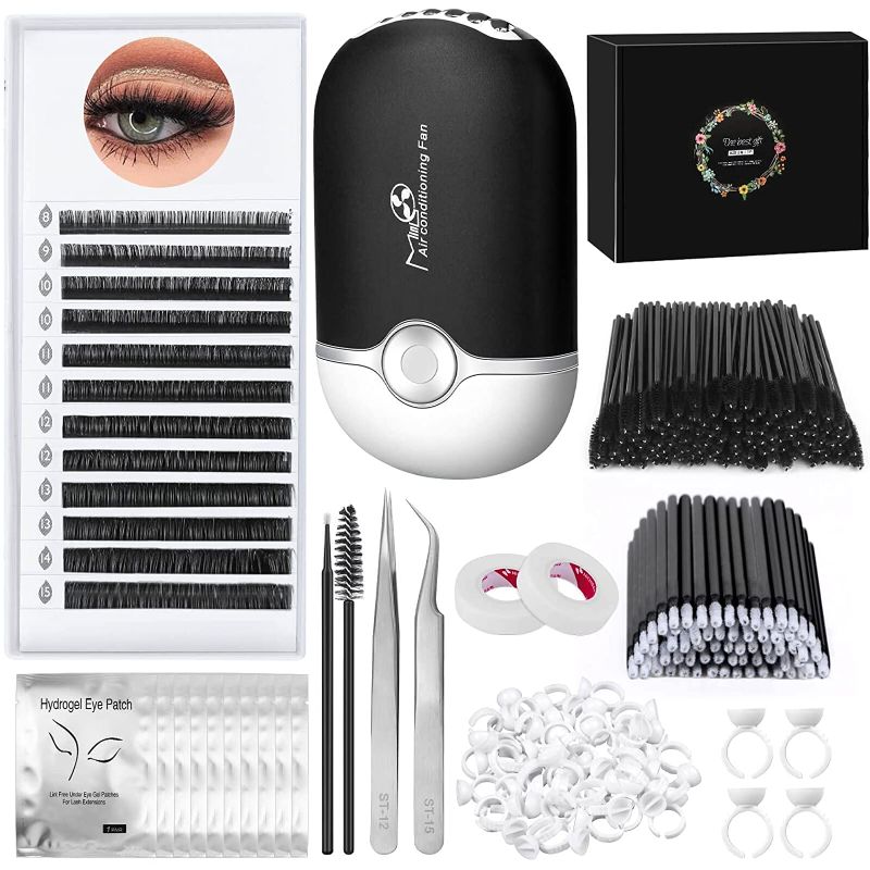 Photo 1 of 230PCS Eyelash Extension Supplies Kit with Fairy Lash Clusters 0.07D Curl Mix 8-15mm, USB Air Conditioning Blower, Lash Tweezers, Eye Gel Pads, Mascara Brushes, Micro Applicators Brushes for Beginners
