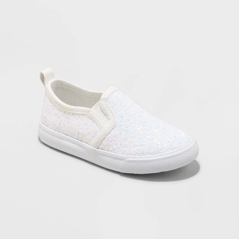 Photo 1 of Toddler Girls' Madigan Slip-on Glitter Sneakers - Cat & Jack™ White. size 11
