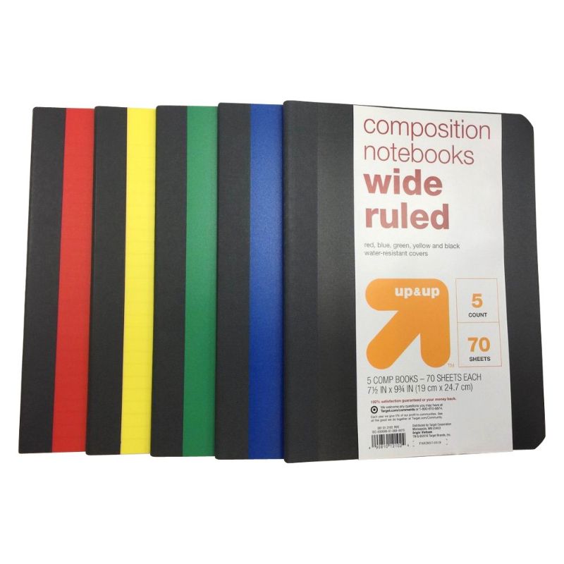 Photo 1 of Up&up 5pk 70 Sheets Wide Ruled Solid Composition Notebooks - Multi-Colored
