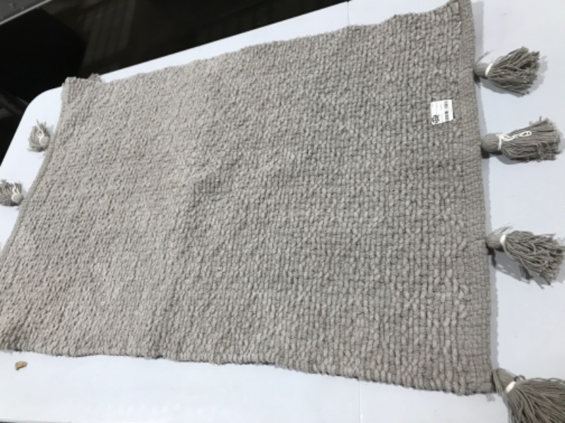 Photo 2 of 20" x 32" Solid Tassels Bath Rug Gray - Hearth & Hand™ with Magnolia

