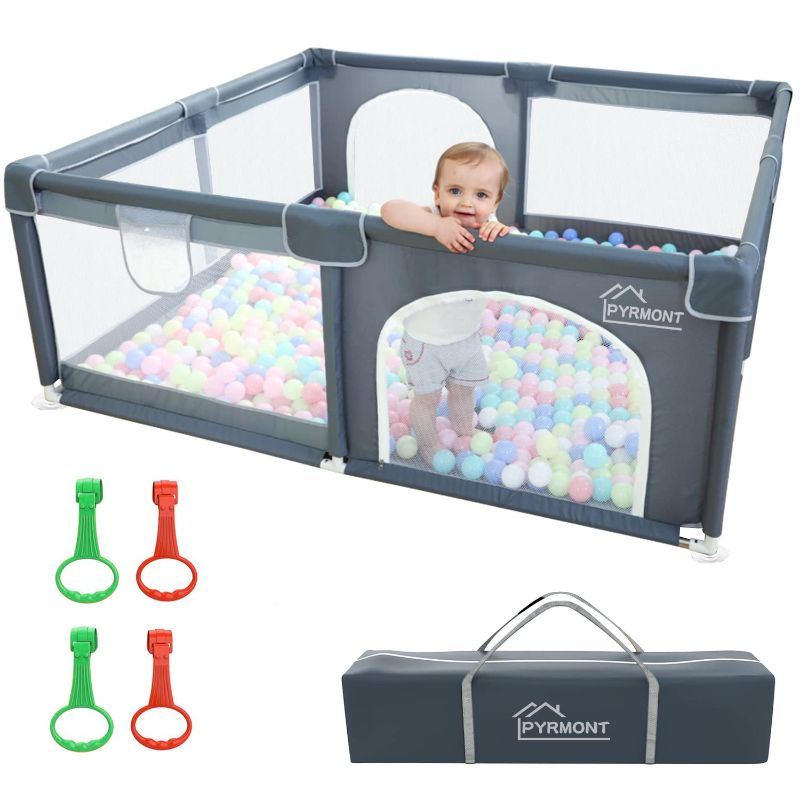 Photo 1 of Baby Playpen 71" x 59", Large playpen for Babies and Toddlers, Indoor & Outdoor Activity Center for Baby Play Yard, Baby Play Area, Toddler Playpen with Soft Breathable Mesh(Grey)
