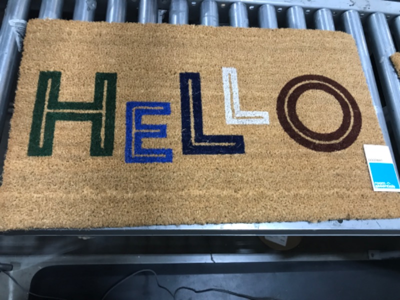 Photo 2 of 1'6x2'6 Hello Colorblocked Coir Doormat - Room Essentials
