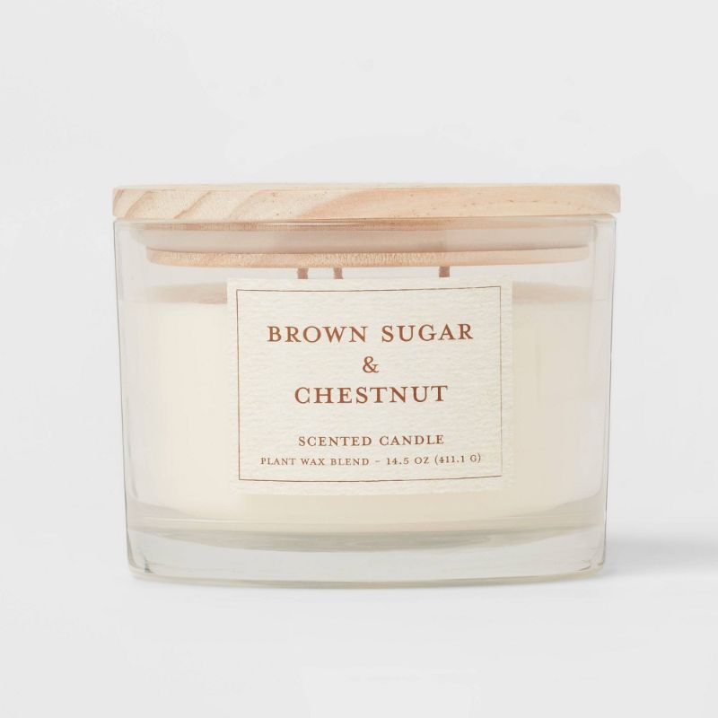 Photo 1 of 14.5oz Brown Sugar & Chestnut Lidded Glass Candle Cream - Threshold™

