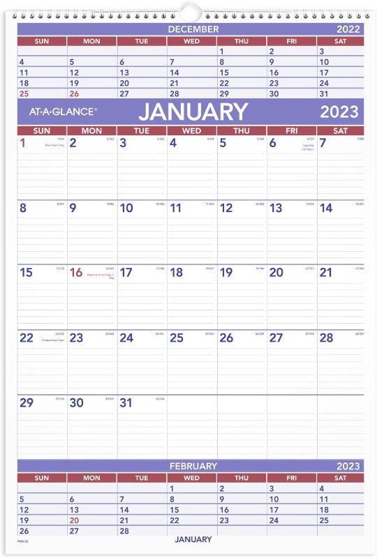 Photo 1 of AT-A-GLANCE 2023 Wall Calendar, 15-1/2" x 22-3/4", Large, Spiral Bound, 3 Month Reference (PM628)
