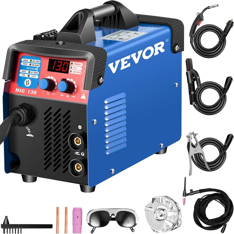 Photo 1 of VEVOR MIG Welder Machine, 130A 3 in 1, MMA/MIG/LIFT TIG Combo Welding Machine, Flux Core Welder with IGBT Inverter, MIG-130 Portable MIG Welding Equipment with Welding Gun and 1 KG Welding Wire
