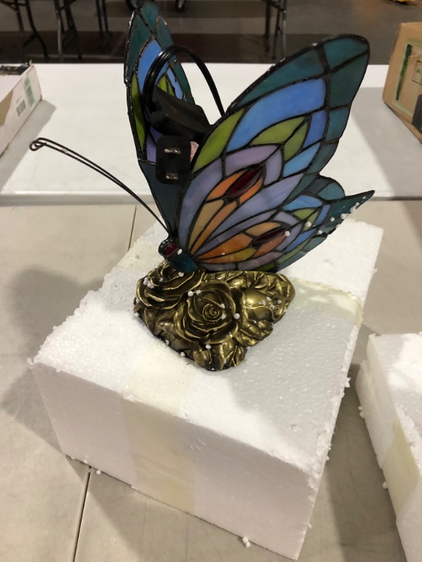 Photo 2 of FUMAT Bedside Table Lamp LED Blue Fairy Stained Glass Shade Butterfly Night Light 