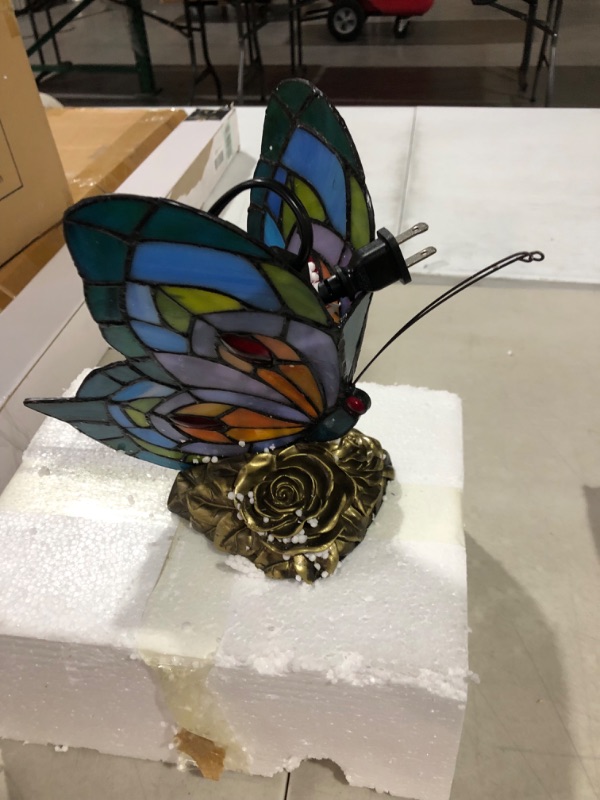 Photo 3 of FUMAT Bedside Table Lamp LED Blue Fairy Stained Glass Shade Butterfly Night Light 